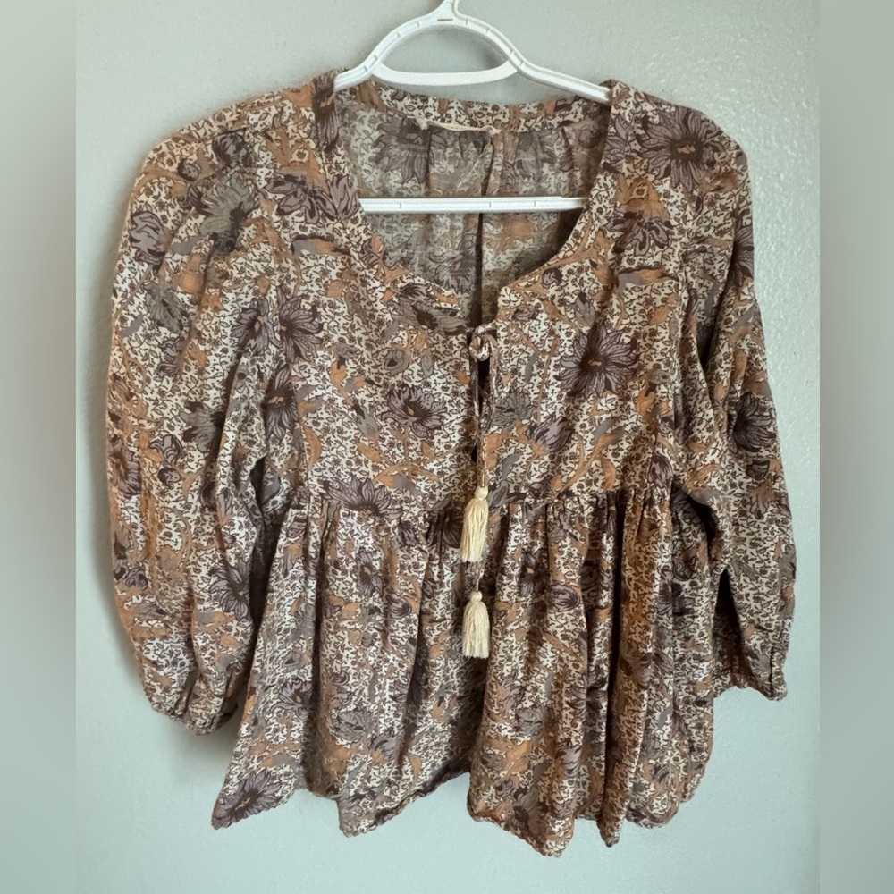 Lucky Brand Floral Cropped Boho Top Size Small - Picture 2 of 7